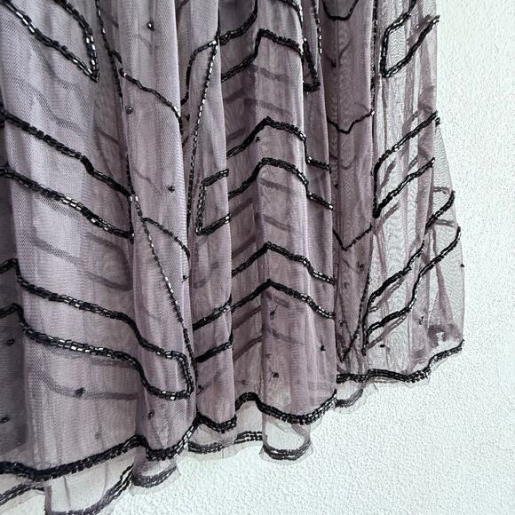 Free People Dress Sheer Beaded Charcoal Mini Mesh Embellished Art Deco Party M - Picture 6 of 6